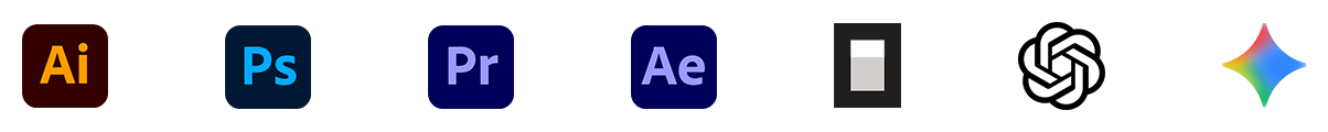 Illustrator, Photoshop, Premiere Pro, After Effects, dan tools AI